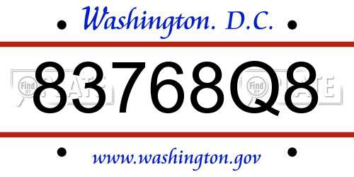 83768Q8 District Of Columbia License Plate
