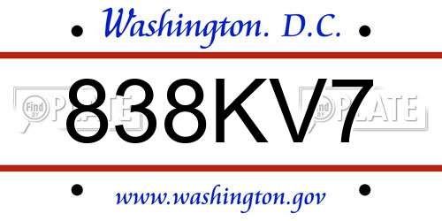 838KV7 District Of Columbia License Plate