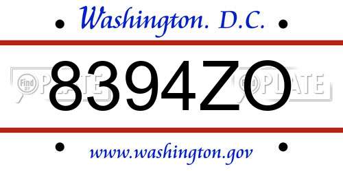 8394ZO District Of Columbia License Plate