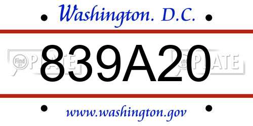839A20 District Of Columbia License Plate