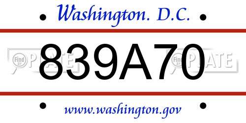 839A70 District Of Columbia License Plate