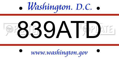 839ATD District Of Columbia License Plate
