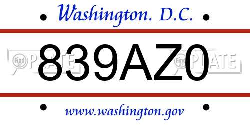 839AZ0 District Of Columbia License Plate
