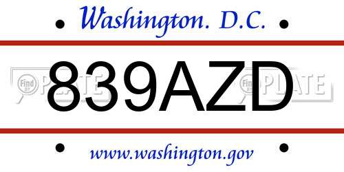 839AZD District Of Columbia License Plate