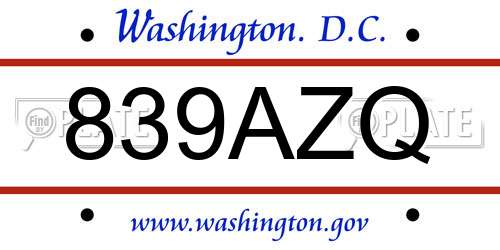839AZQ District Of Columbia License Plate