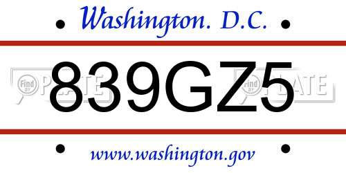 839GZ5 District Of Columbia License Plate