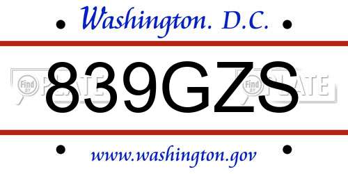 839GZS District Of Columbia License Plate