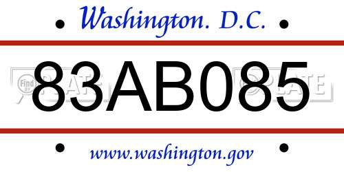 83AB085 District Of Columbia License Plate