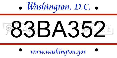 83BA352 District Of Columbia License Plate