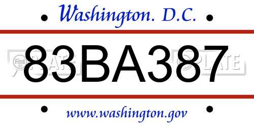 83BA387 District Of Columbia License Plate