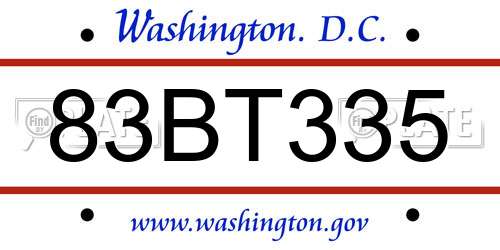 83BT335 District Of Columbia License Plate