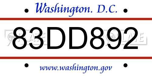 83DD892 District Of Columbia License Plate
