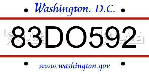 83DO592 District Of Columbia License Plate