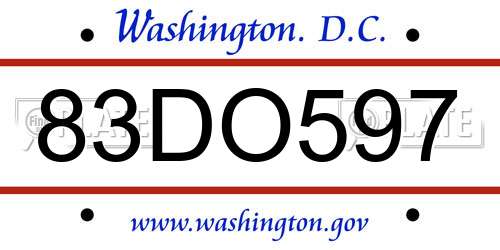 83DO597 District Of Columbia License Plate