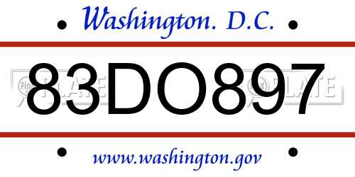 83DO897 District Of Columbia License Plate