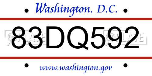 83DQ592 District Of Columbia License Plate