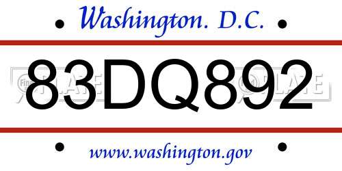 83DQ892 District Of Columbia License Plate