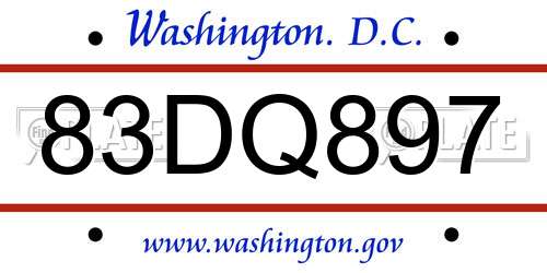 83DQ897 District Of Columbia License Plate