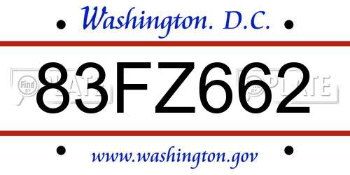 83FZ662 District Of Columbia License Plate