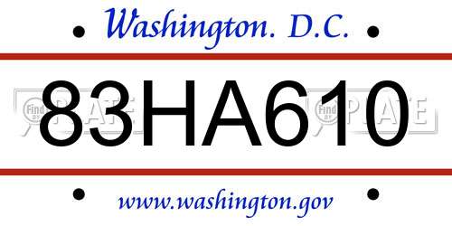 83HA610 District Of Columbia License Plate