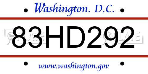 83HD292 District Of Columbia License Plate