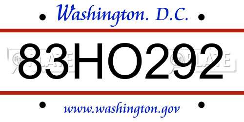 83HO292 District Of Columbia License Plate