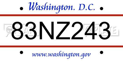 83NZ243 District Of Columbia License Plate