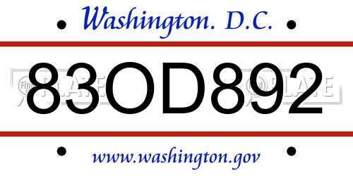 83OD892 District Of Columbia License Plate