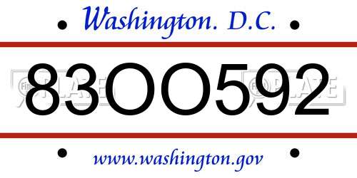 83OO592 District Of Columbia License Plate