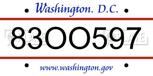 83OO597 District Of Columbia License Plate
