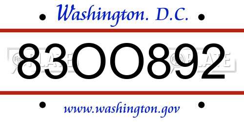 83OO892 District Of Columbia License Plate