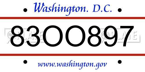 83OO897 District Of Columbia License Plate