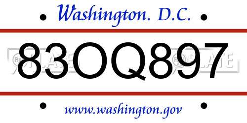 83OQ897 District Of Columbia License Plate
