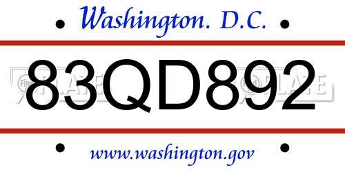 83QD892 District Of Columbia License Plate