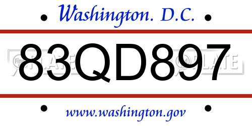 83QD897 District Of Columbia License Plate