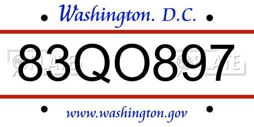 83QO897 District Of Columbia License Plate