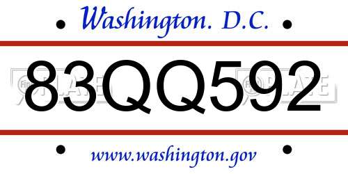 83QQ592 District Of Columbia License Plate