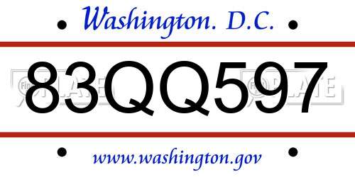 83QQ597 District Of Columbia License Plate