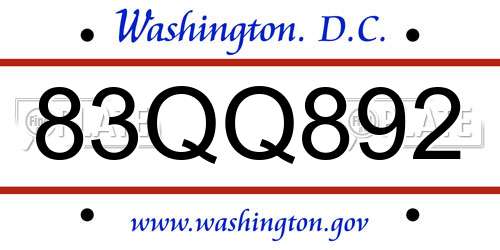 83QQ892 District Of Columbia License Plate