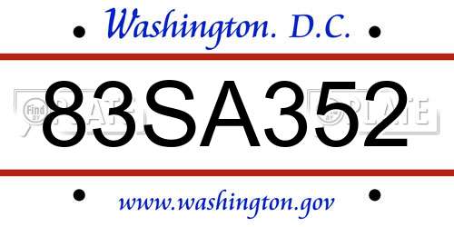 83SA352 District Of Columbia License Plate