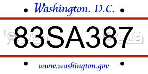 83SA387 District Of Columbia License Plate