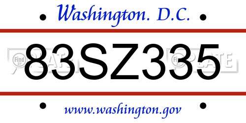 83SZ335 District Of Columbia License Plate