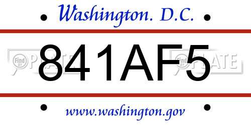 841AF5 District Of Columbia License Plate