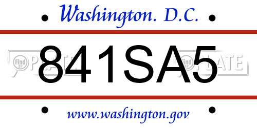 841SA5 District Of Columbia License Plate