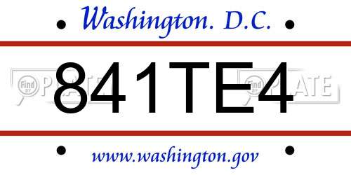 841TE4 District Of Columbia License Plate