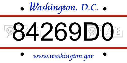 84269D0 District Of Columbia License Plate