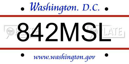 842MSL District Of Columbia License Plate