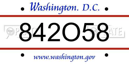 842O58 District Of Columbia License Plate