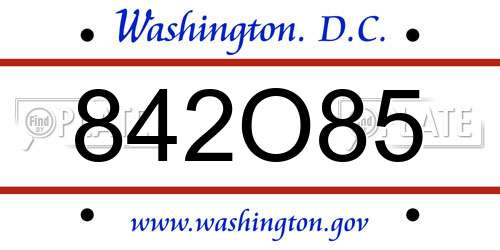 842O85 District Of Columbia License Plate
