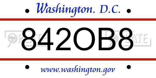 842OB8 District Of Columbia License Plate